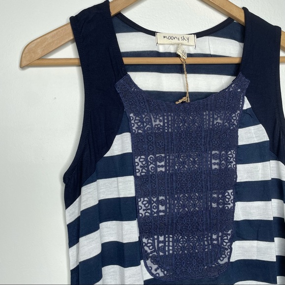 Moon & Sky Lace Striped Tank Top Navy Blue Size L - Picture 9 of 10